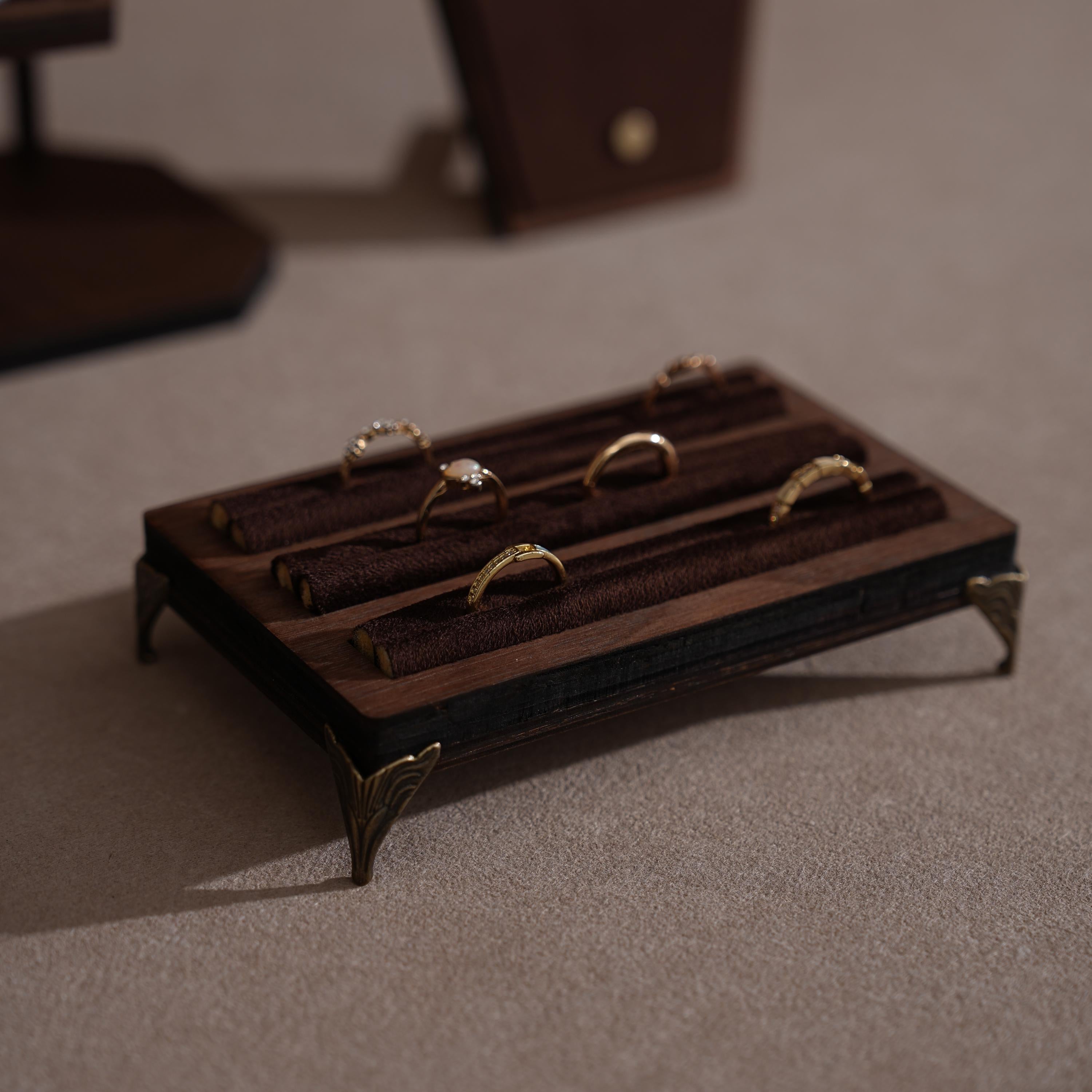 Handcrafted Walnut Veneer Jewelry Display Set | 7 Pieces | 14 Colors
