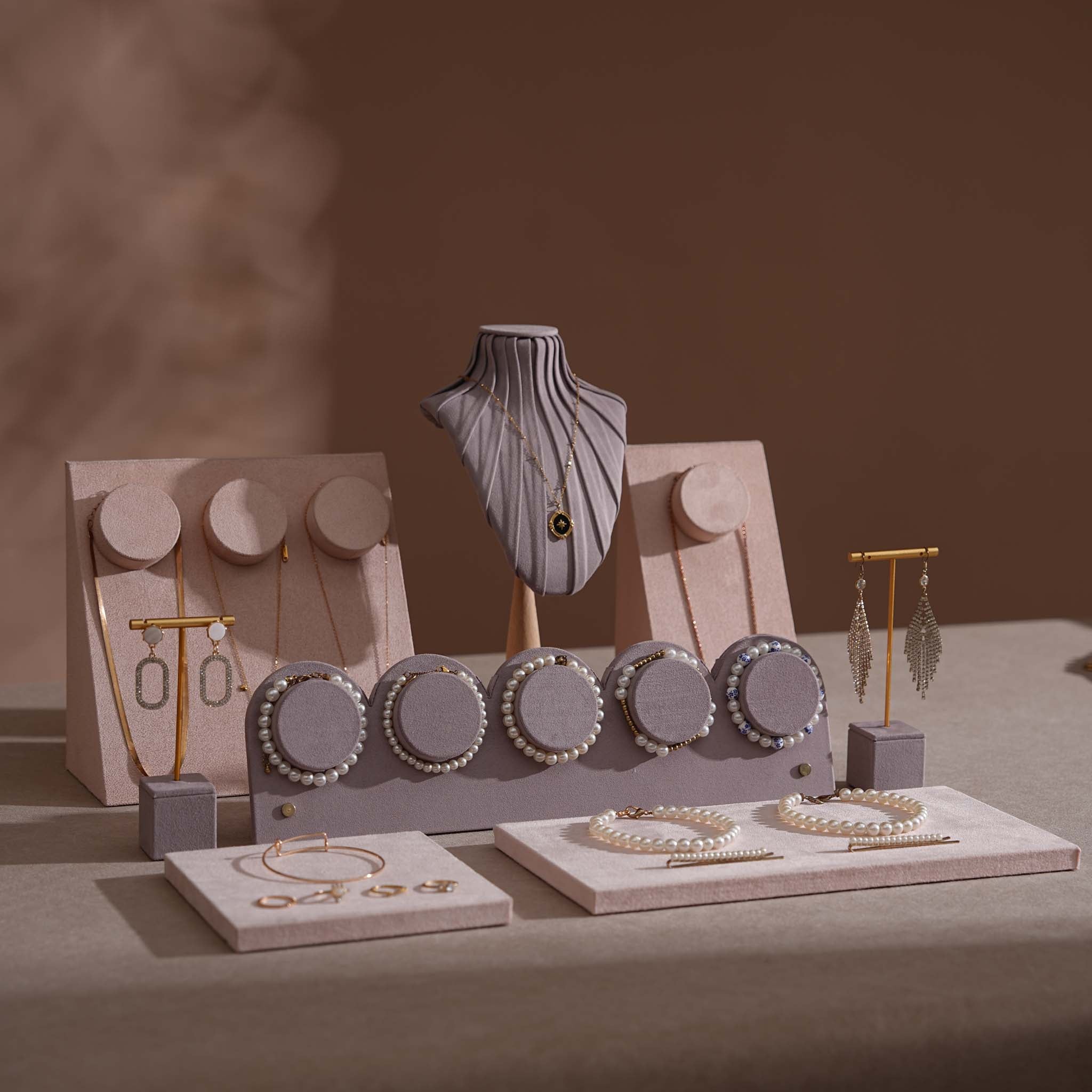 Blush Pink & Lavender Vegan Suede Jewelry Display Set