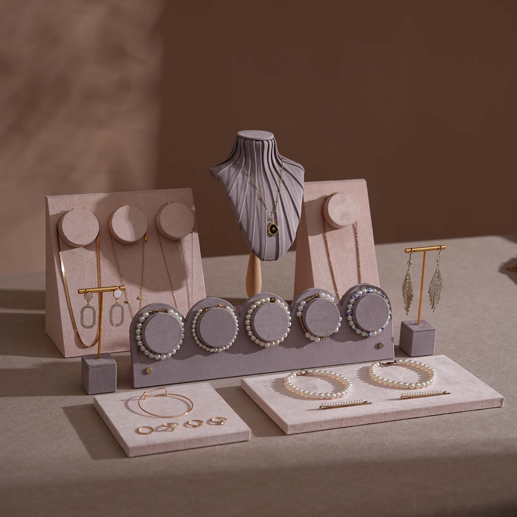 Blush Pink & Lavender Vegan Suede Jewelry Display Set