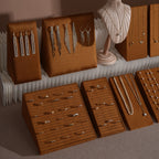 Terrace Jewelry Display Set for Market Tables & Vendor Stalls — Sloped Ring Stand, Earring Wedge & Necklace Bust