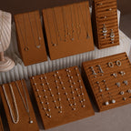 Terrace Jewelry Display Set for Market Tables & Vendor Stalls — Sloped Ring Stand, Earring Wedge & Necklace Bust
