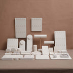 Atelier Jewelry Display Set for Boutique & Product Photography — Ring Holder, Necklace Stand & Riser Kit, Cream White