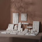 Atelier Jewelry Display Set for Boutique & Product Photography — Ring Holder, Necklace Stand & Riser Kit, Cream White