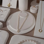 Atelier Jewelry Display Set for Boutique & Product Photography — Ring Holder, Necklace Stand & Riser Kit, Cream White