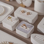 Atelier Jewelry Display Set for Boutique & Product Photography — Ring Holder, Necklace Stand & Riser Kit, Cream White