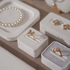 Atelier Jewelry Display Set for Boutique & Product Photography — Ring Holder, Necklace Stand & Riser Kit, Cream White