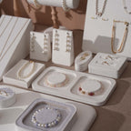 Atelier Jewelry Display Set for Boutique & Product Photography — Ring Holder, Necklace Stand & Riser Kit, Cream White