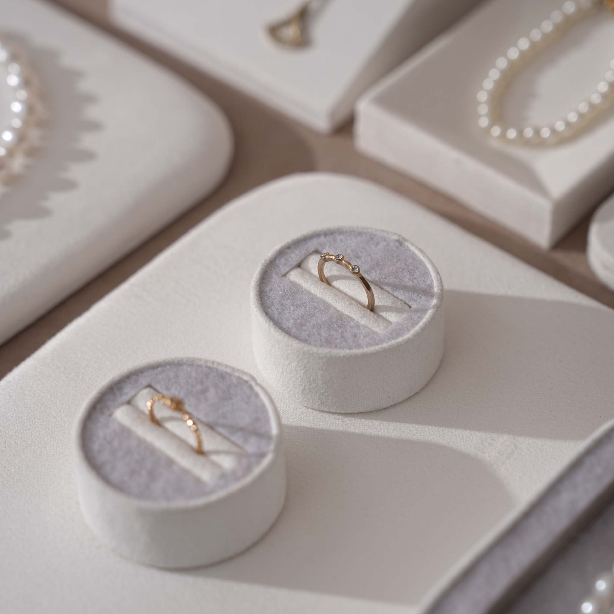 Atelier Jewelry Display Set for Boutique & Product Photography — Ring Holder, Necklace Stand & Riser Kit, Cream White