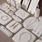 Atelier Jewelry Display Set for Boutique & Product Photography — Ring Holder, Necklace Stand & Riser Kit, Cream White