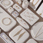Atelier Jewelry Display Set for Boutique & Product Photography — Ring Holder, Necklace Stand & Riser Kit, Cream White