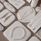 Atelier Jewelry Display Set for Boutique & Product Photography — Ring Holder, Necklace Stand & Riser Kit, Cream White