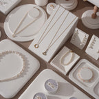 Atelier Jewelry Display Set for Boutique & Product Photography — Ring Holder, Necklace Stand & Riser Kit, Cream White