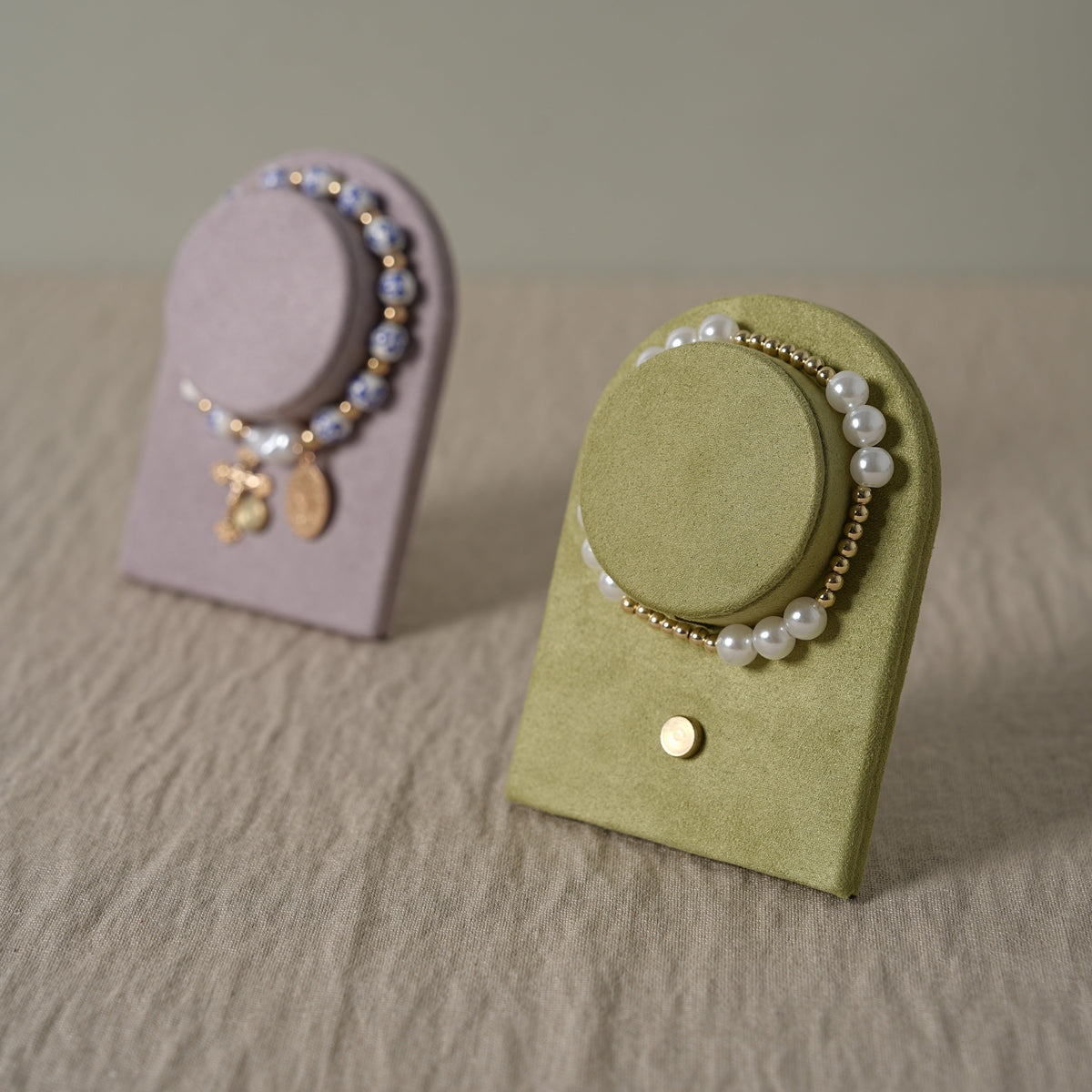 Suede Bracelet Holder Display: Brass Stand Jewelry Organizer