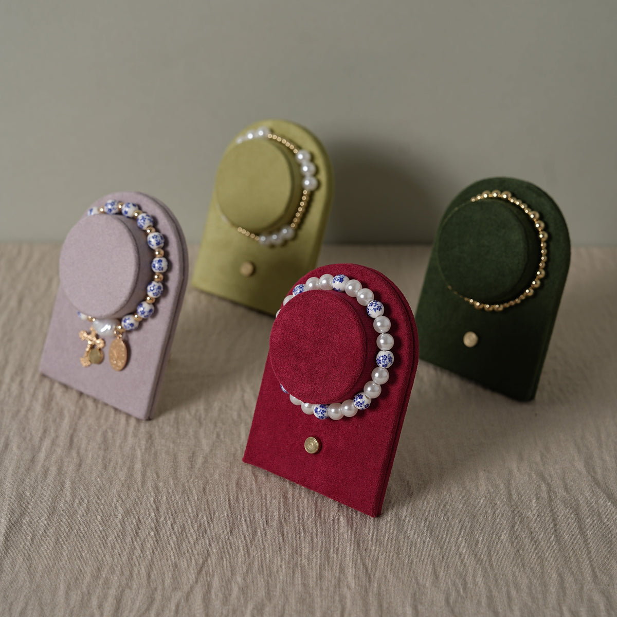 Suede Bracelet Holder Display: Brass Stand Jewelry Organizer