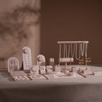 Soft Blush Pink Jewelry Display Set for Boutique Counter, Ring Tray, Necklace Rail, Earring Stand, Product Photography Props, Vegan Suede