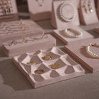 Soft Blush Pink Jewelry Display Set for Boutique Counter, Ring Tray, Necklace Rail, Earring Stand, Product Photography Props, Vegan Suede