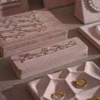 Soft Blush Pink Jewelry Display Set for Boutique Counter, Ring Tray, Necklace Rail, Earring Stand, Product Photography Props, Vegan Suede