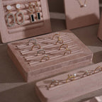 Soft Blush Pink Jewelry Display Set for Boutique Counter, Ring Tray, Necklace Rail, Earring Stand, Product Photography Props, Vegan Suede