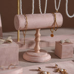 Soft Blush Pink Jewelry Display Set for Boutique Counter, Ring Tray, Necklace Rail, Earring Stand, Product Photography Props, Vegan Suede