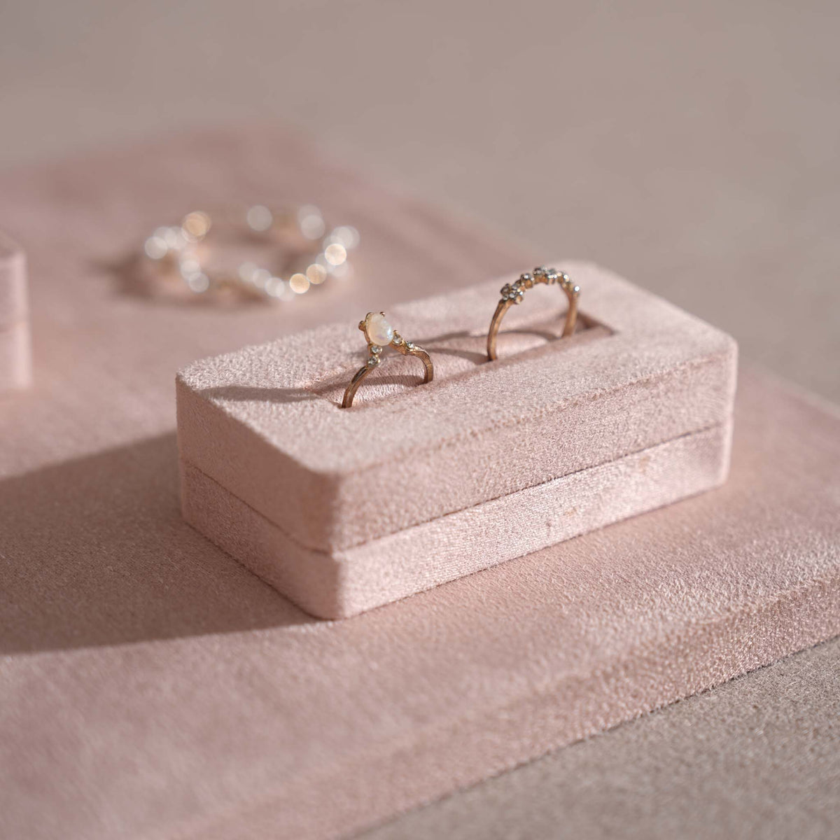 Soft Blush Pink Jewelry Display Set for Boutique Counter, Ring Tray, Necklace Rail, Earring Stand, Product Photography Props, Vegan Suede
