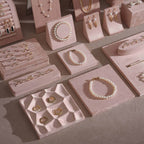 Soft Blush Pink Jewelry Display Set for Boutique Counter, Ring Tray, Necklace Rail, Earring Stand, Product Photography Props, Vegan Suede