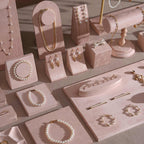 Soft Blush Pink Jewelry Display Set for Boutique Counter, Ring Tray, Necklace Rail, Earring Stand, Product Photography Props, Vegan Suede