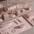 Soft Blush Pink Jewelry Display Set for Boutique Counter, Ring Tray, Necklace Rail, Earring Stand, Product Photography Props, Vegan Suede