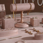 Soft Blush Pink Jewelry Display Set for Boutique Counter, Ring Tray, Necklace Rail, Earring Stand, Product Photography Props, Vegan Suede