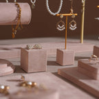 Soft Blush Pink Jewelry Display Set for Boutique Counter, Ring Tray, Necklace Rail, Earring Stand, Product Photography Props, Vegan Suede