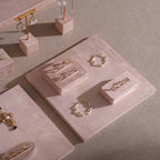 Soft Blush Pink Jewelry Display Set for Boutique Counter, Ring Tray, Necklace Rail, Earring Stand, Product Photography Props, Vegan Suede