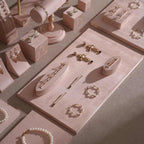 Soft Blush Pink Jewelry Display Set for Boutique Counter, Ring Tray, Necklace Rail, Earring Stand, Product Photography Props, Vegan Suede