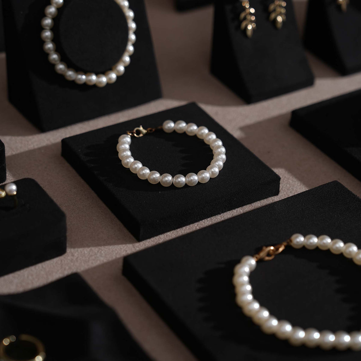 Black Jewelry Display Set for Estate & Antique Jewelers, Ring Tray, Necklace Rail, Earring Stand, Product Photography Props, Vegan Suede