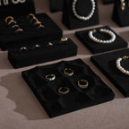 Black Jewelry Display Set for Estate & Antique Jewelers, Ring Tray, Necklace Rail, Earring Stand, Product Photography Props, Vegan Suede