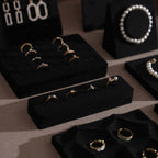 Black Jewelry Display Set for Estate & Antique Jewelers, Ring Tray, Necklace Rail, Earring Stand, Product Photography Props, Vegan Suede