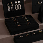 Black Jewelry Display Set for Estate & Antique Jewelers, Ring Tray, Necklace Rail, Earring Stand, Product Photography Props, Vegan Suede