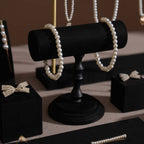 Black Jewelry Display Set for Estate & Antique Jewelers, Ring Tray, Necklace Rail, Earring Stand, Product Photography Props, Vegan Suede