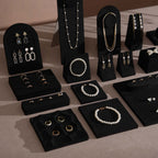 Black Jewelry Display Set for Estate & Antique Jewelers, Ring Tray, Necklace Rail, Earring Stand, Product Photography Props, Vegan Suede