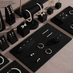 Black Jewelry Display Set for Estate & Antique Jewelers, Ring Tray, Necklace Rail, Earring Stand, Product Photography Props, Vegan Suede