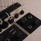 Black Jewelry Display Set for Estate & Antique Jewelers, Ring Tray, Necklace Rail, Earring Stand, Product Photography Props, Vegan Suede