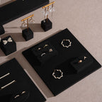 Black Jewelry Display Set for Estate & Antique Jewelers, Ring Tray, Necklace Rail, Earring Stand, Product Photography Props, Vegan Suede