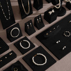 Black Jewelry Display Set for Estate & Antique Jewelers, Ring Tray, Necklace Rail, Earring Stand, Product Photography Props, Vegan Suede