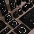 Black Jewelry Display Set for Estate & Antique Jewelers, Ring Tray, Necklace Rail, Earring Stand, Product Photography Props, Vegan Suede