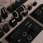 Black Jewelry Display Set for Estate & Antique Jewelers, Ring Tray, Necklace Rail, Earring Stand, Product Photography Props, Vegan Suede