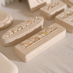 Beige Jewelry Display Set for Craft Fair Booth, Pavilion Necklace Bust, Ring Tray, Earring Stand, Market Table Props, Vegan Suede, Wood Core