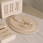 Beige Jewelry Display Set for Craft Fair Booth, Pavilion Necklace Bust, Ring Tray, Earring Stand, Market Table Props, Vegan Suede, Wood Core