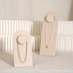 Beige Jewelry Display Set for Craft Fair Booth, Pavilion Necklace Bust, Ring Tray, Earring Stand, Market Table Props, Vegan Suede, Wood Core