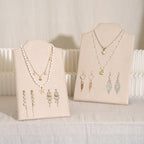 Beige Jewelry Display Set for Craft Fair Booth, Pavilion Necklace Bust, Ring Tray, Earring Stand, Market Table Props, Vegan Suede, Wood Core
