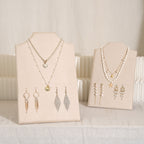 Beige Jewelry Display Set for Craft Fair Booth, Pavilion Necklace Bust, Ring Tray, Earring Stand, Market Table Props, Vegan Suede, Wood Core