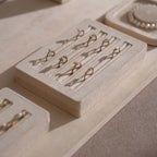 Vignette Jewelry Display Set for Boutique Case, Beige Vegan Suede Necklace Bust, Ring Tray, Earring Stand, Bracelet Dish, Photography Props