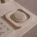 Vignette Jewelry Display Set for Boutique Case, Beige Vegan Suede Necklace Bust, Ring Tray, Earring Stand, Bracelet Dish, Photography Props